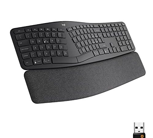 Logitech ERGO K860 Wireless Split Keyboard - Tastiera Ergonomica Wireless, Poggiapolsi, Connettività Bluetooth e USB, Compatibile con Windows e Mac, Layout Italiano ‎QWERTY - Grigio