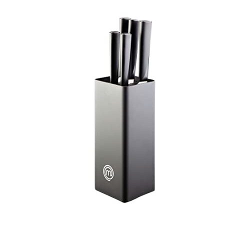 MasterChef Set Coltelli da Cucina con Ceppo Universale, Portacoltelli con Lama Affilato per Pane, Carne, Verdure e altro, Acciaio Inox, Prova di Calore, Manici Neri, 5 Pezzi