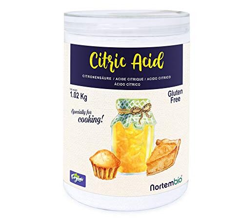 Nortembio Acido Citrico Biologico 1,02 Kg. Qualità Alimentare e 100% Puro. Conservante per Pasticceria e Cucina. Acidificante in Polvere per Bevande e Marmellate. E-Book di Ricette Incluso.