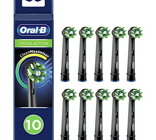 Oral-B Cross Action Testine Spazzolino Elettrico, Confezione da 10 pezzi, con Tecnologia CleanMaximise, Pacco Adatto alla Buca delle Lettere, Nero