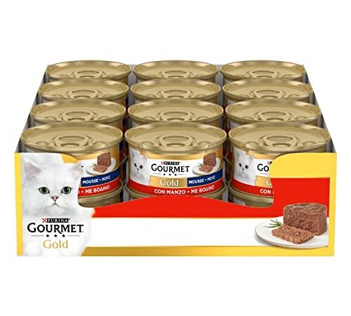 Purina Gourmet Gold Mousse Cibo Umido per Gatti con Manzo, 24 Lattine da 85g