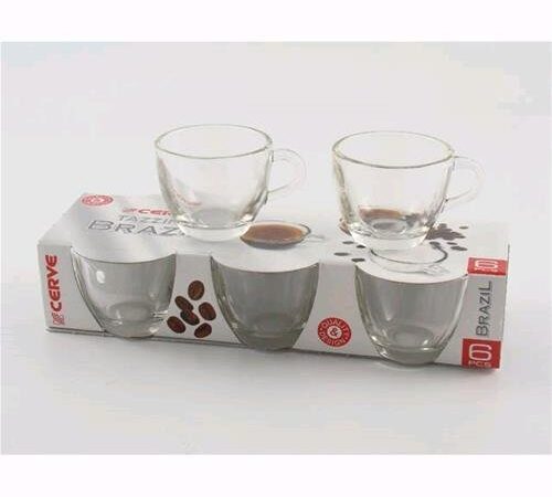 Set 6 Tazze Tazzine Da Caffe' In Vetro Trasparente To3530