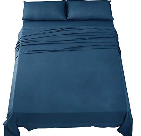 Set Lenzuola Matrimoniali Completo, Lenzuolo sopra, Lenzuolo sotto con angoli e 2 Federa da Letto, Biancheria da Letto in Microfibra Blu
