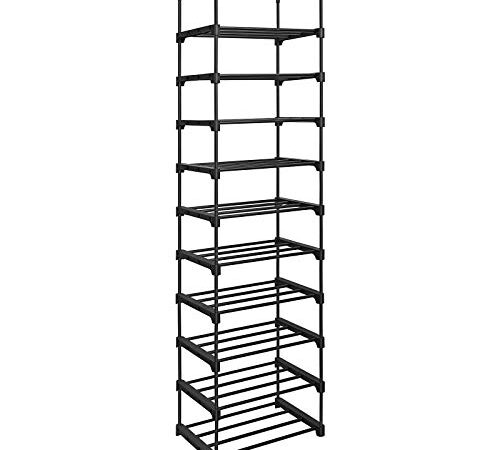 SONGMICS Scarpiera a 10 Ripiani Grande, Scaffale Portascarpe in Metallo, Fai da Te, Scaffale Salvaspazio e Versatile per Ingresso Soggiorno Camera da Letto Cucina, 45 x 30 x 174 cm, Nero LSA25BK