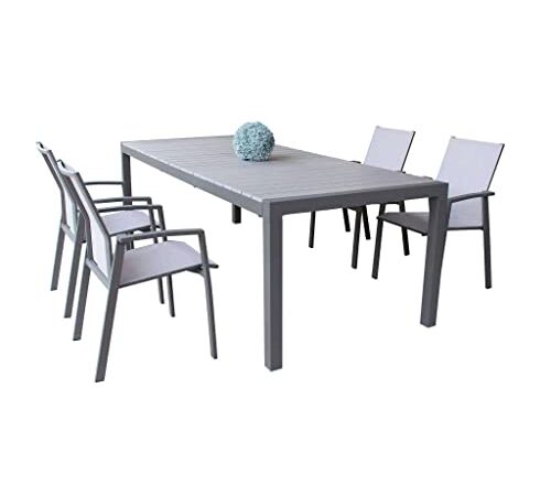 Tavolo allungabile"Waikiki" in alluminio e Polywood dogato telescopico 160-240x100 cm per giardino e veranda (Tavolo + 6 Poltrone Antracite)