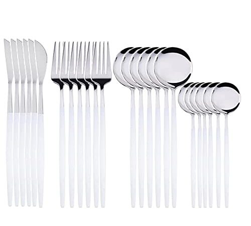 UKKO Cucchiaini 24Pcs 18/10 in Acciaio Inox in Acciaio Inox Set di Stoviglie in Acciaio Inossidabile Nero Black Posate Spoon Forchetta Coltello da Cartletti Western Cutleri Argenteria Stoviglie