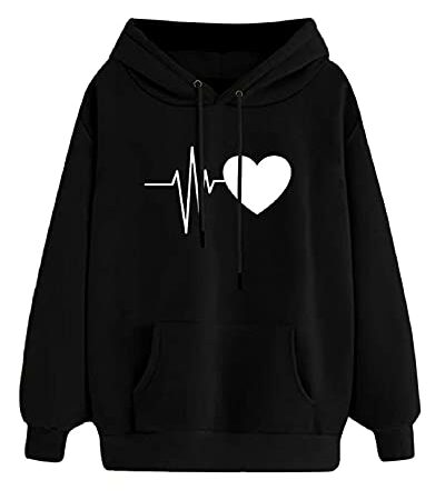 Yuson Girl Donna Felpa con Cappuccio con Tasche Modello di Cuore Cappotto Donna Invernale Autunno Elegante Lungo Cotone Hoodies Classico Felpa Outwear Tops Maglione Donna(Nero, M)