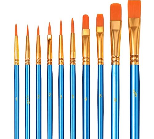 10 Pezzi Pennelli Acrilici - Brencco Nylon Artist Brushes, Set di Pennelli per Acquerelli ad Olio per Guazzo Acrilico, Artisti Bambini Principianti Amanti della Pittura - Blu