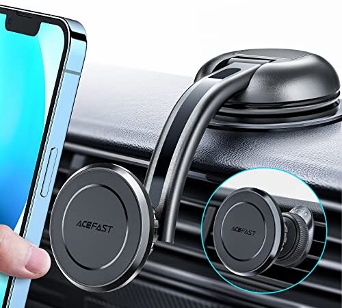 ACEFAST Supporto Cellulare Auto Magnetico Porta Telefono da Auto, 8 Magneti Potenti, per Cruscotto/Parabrezza/Griglia Aria Condizionata, 360° Rotazionale, per Tutti Telefoni, Piastre Metalliche