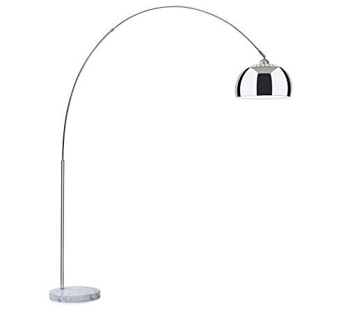 Besoa Nael - Lampada ad Arco, Base in Marmo Bianco, Schermo Argentato, Dimensioni: 183x200x37 cm (LxAxP), Attacco: E27, Cavo: 2 m di Lunghezza, Argento