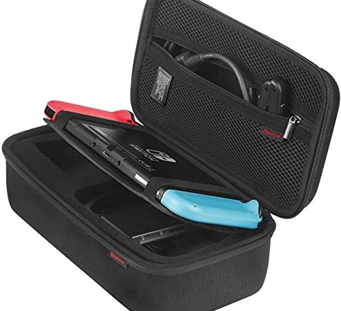 Bestico Custodia per Nintendo Switch e Switch OLED, Case da viaggio con Cartucce 10 giochi per Nintendo Switch Console, alimentatore CA, cavo HDMI, Joycon Strap, Joycon Grip