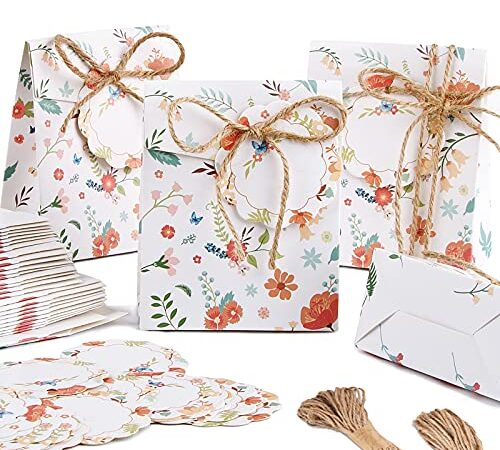 BETESSIN 50 pz Scatole Portaconfetti Scatoline Bomboniere Matrimonio Sacchetti Regalo Carta con Etichette Nastro per Compleanno Matrimonio Battesimo Nascita Festa Fai da Te