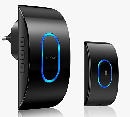 Campanello Senza Fili da Esterno, TECKNET Campanello Wireless IP65 Impermeabile, 400M Operativo Portata, 60 Suonerie, 5 Volumi Selezionabili, Indicatori LED (1xTrasmettitore e 1x Ricevitore)