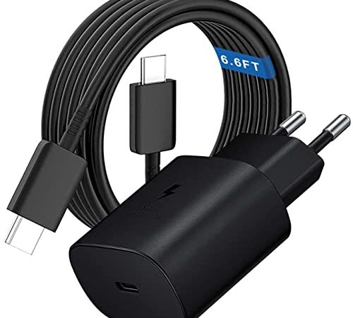 Caricatore USB C da 25W per Samsung, Caricabatterie Rapido con Cavo USB C a USB C da 2m, Presa USB C per Samsung Galaxy Z Flip4 5G/Z Fold4 5G/S22 5G/S22+ 5G/S22 Ultra 5G/S22/Note20/Note20 Ultra/A13