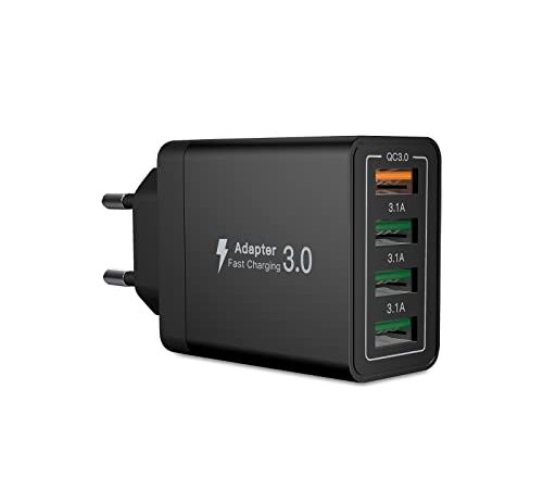 Caricatore USB,AIONEUS Caricabatterie USB Muro Multiplo Carica Rapida,Quick Charger 3.0 33W/6A 4 Porte Alimentatore Presa USB da Parete per iPhone 12/11/8/7/X/iPad Pro,Samsung S21/S10/S9,Xiaomi,Huawei