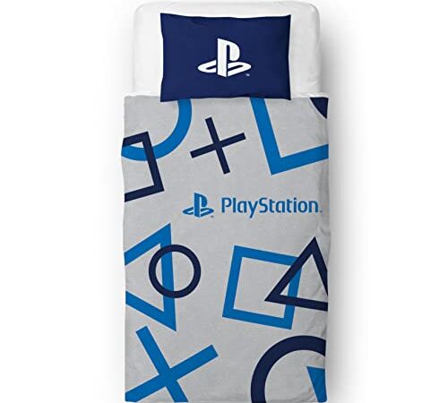 Character World - Copripiumino singolo con licenza ufficiale Playstation, motivo videogiochi double-face, colore: blu