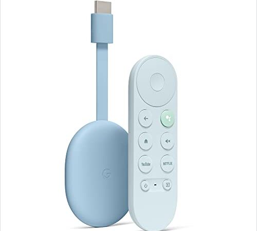 Chromecast con Google TV - Intrattenimento in streaming sulla TV con la ricerca vocale - Guarda film, programmi e serie TV in qualità fino a 4K HDR - Facile da installare, Azzurro cielo