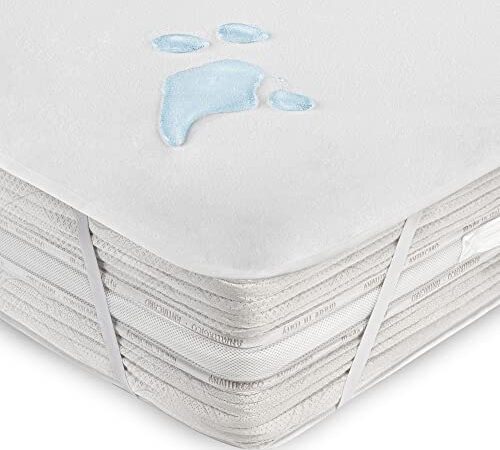 Coprimaterasso Matrimoniale Impermeabile 160x200 cm Lenzuolo in Cotone Cerata per Letto Protezione Salva Materasso Traversa Traspirante Antiacaro Anallergico Lavabile in Lavatrice con 4 Elastici