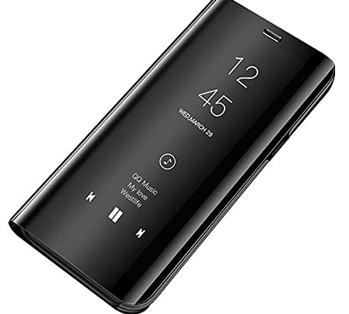 Custodia Galaxy S9 Plus Cover Specchio Case Clear View Standing Mirror Flip Custodia Portafoglio Galaxy S9 Folio Ultra Flip Stile Pelle Libro Fondina per Samsung Galaxy S9 Plus (S9 Plus, Nero)