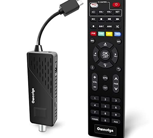 Decoder DVB-T2, Decoder Digitale Terrestre 2022/2023, HD 1080P H265 HEVC Main 10 Bit, HDMI CEC TV Stick Supporto Uscita HDMI/AV e USB Multimediale/Funzione PVR [Telecomando 2in 1 con comandi TV]