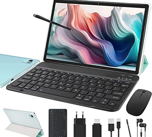 FACETEL Tablet 10 Pollici Android 11 Tablet con Octa-Core, 4 GB + 64 GB (TF 128GB) | Batteria 8000mAh | FHD | 5 MP + 8 MP | Bluetooth | Tablet con Tastiera e Penna e Mouse - Green10
