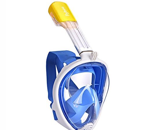 Flyboo Maschera da Snorkeling,Maschera Subacqueacon con Visuale Panoramica 180° Design Pieno Facciale e Compatibile con Videocamere Sportive Maschera per Immersioni per Adulti Bambini (Blu, S/M)