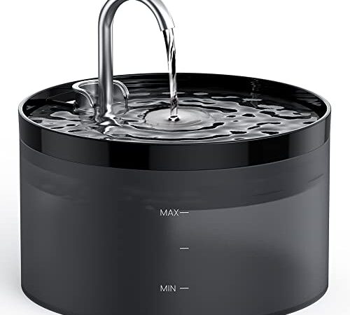 Fontanella per Gatti, GIOTOHUN Fontanella Gatti, 2L Fontanella Gatto, Forma di Rubinetto, Pompa Dell'acqua Super Silenziosa, Filtraggio dei Peli Randagi, Due tipi di Modalità di Flusso Dell'Acqua,Nero