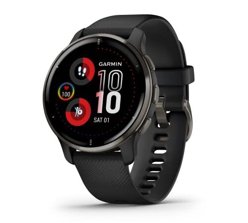 Garmin Venu 2 Plus, Smartwatch AMOLED 1,3", Microfono e cassa, Musica, Garmin Pay, +25 App sport, GPS, Cardio, SpO2 (Slate & Black)
