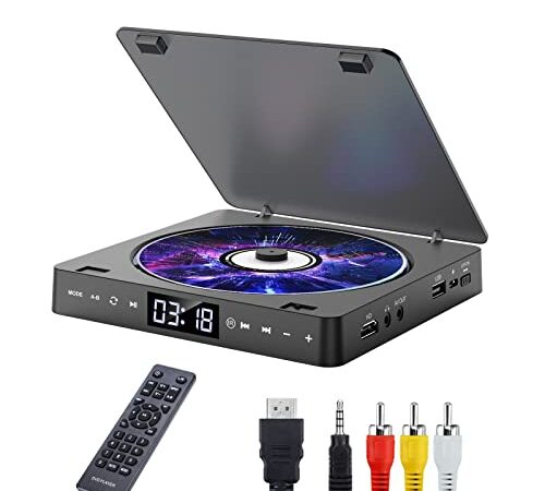Gueray Lettore DVD per TV Tutte le regioni Free Portatile Mini DVD CD Lettore con HD 1080P HDMI/AV USB/3.5MM AUX Port, Includere Telecomando HDMI & Cavo AV