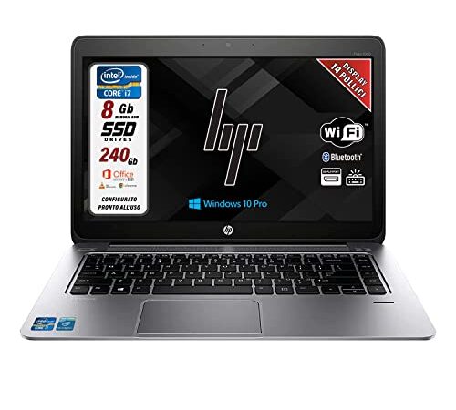 HP Elitebook Folio, Notebook Pc portatile Pronto All'uso, Display 14", Intel Core i7, Ram 8 Gb, SSD 240GB, Win 10 Pro, Pacchetto Office 2021 (Ricondizionato)
