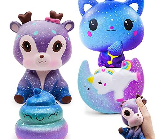 JUNLEE Squishy Toys Kawaii 4PCS, Giocattolo Slow Rising Squishies, Simpatico Morbido Squishy Toys Regalo per Bambini Giocattolo Antistress per Ragazze Ragazzi Aldulto