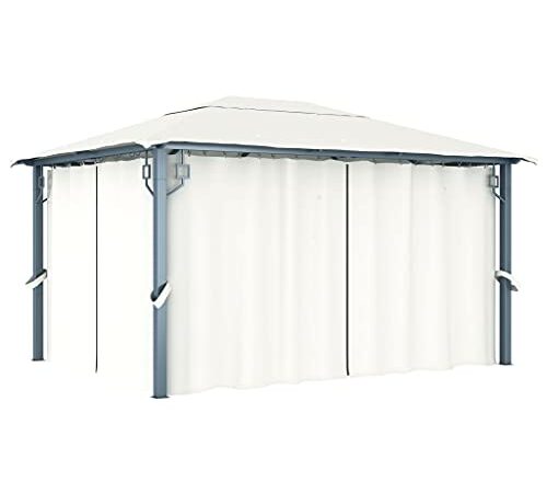 JUNZAI Gazebo con Tenda 400 x 300 cm Crema Alluminio,Gazebo,Impermeabile,Anti UV,Gazebo da Giardino,Gazebo Esterno