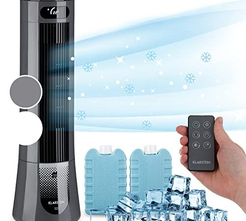 Klarstein Condizionatore Portatile Senza Tubo 45W, 5in1, Umidificatore, Climatizzatore Portatile Silenzioso con Night Mode, Ventilatore Aria Fredda, Raffrescatore d’Aria 132m³/h, Serbatoio da 7L