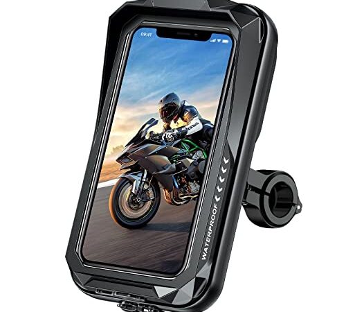 KTUEOV Porta Cellulare Moto, 360° Rotabile Portacellulare Moto Manubrio Impermeabile Supporto Telefono Bici con TouchScreen, Universale Porta Telefono Scooter MTB Antivibrante per Smartphone 4,0-7,0''