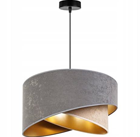 Light-Home Milano Lampadario a Sospensione - Lampadario Industriale per Soggiorno Camera da Letto e Cucina - Lampade a Sospensione in Metallo e con Paralume di Velluto - E27 - Beige e Grigio