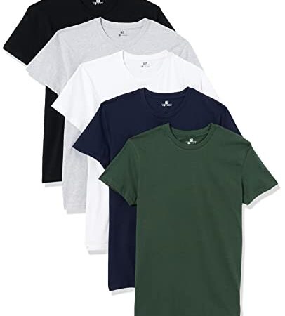 Lower East Maglietta con scollo rotondo, Uomo, Bianco/nero/grigio/blu scuro/verde (confezione da 5), M