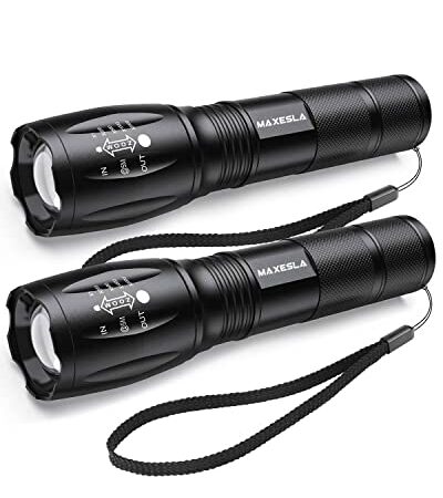 Maxesla Torcia LED Potente Professionale, 2 Pezzi Impermeabile 2000 Lumen Super Luminoso Mini Torcia Tattica, Portatile Torcia Militare Fuoco Regolabile, Torcia Potente 5 modalità di illuminazione