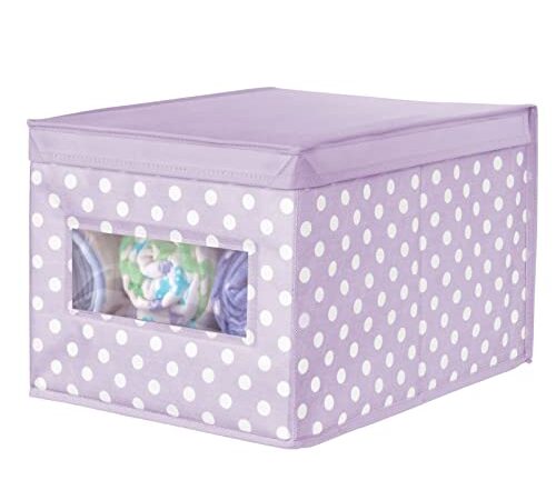 mDesign Scatole contenitore impilabili – Scatole per armadi in fibra sintetica per vestiti, scarpe – Pratici portabiancheria con coperchio e finestra frontale – viola/bianco