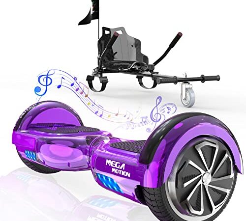 MEGA MOTION Hoverboards con Go kart, Hoverboard da 6,5 Pollici con Hoverkart per Bambini, con Altoparlante Bluetooth e Luci a LED, Regalo per Bambini