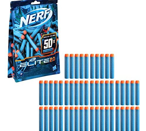 Nerf Hasbro Confezione ricarica Include 50 dardi 2.0 ufficiali, compatibile con tutti i blaster Elite, No Color, E9484EU5
