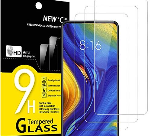 NEW'C 3 Pezzi, Vetro Temperato per Xiaomi Mi Mix 3, Pellicola Prottetiva Anti Graffio, Anti-Impronte, Senza Bolle, Durezza 9H, 0,33mm Ultra Trasparente, Ultra Resistente