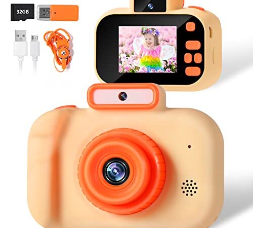 Oderra Macchina Fotografica Bambini, Mini Ricaricabile Fotocamera Digitale HD 1080P Videocamera Bambini Regali per Ragazze Ragazzi da 3-10Anni Regali Giocattolo(Scheda 32 GB)