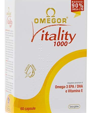 OMEGOR® Vitality 1000 - Omega 3 1000mg | L’unico Omega 3 IFOS certificato 5 stelle dal 2006 | Integratore Omega 3 con 800mg EPA e DHA per capsula | 90% Omega 3 rTG Olio di Pesce | 60 capsule 1000mg
