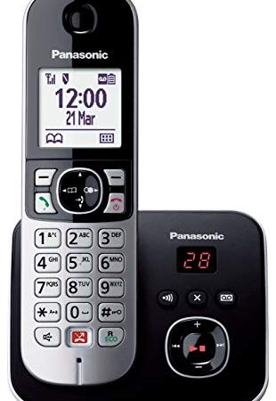 Panasonic KX-TG6861JTB Telefono Cordless DECT con Segreteria Telefonica, Vivavoce, Ampio Schermo Bianco da 1.8”, Nero