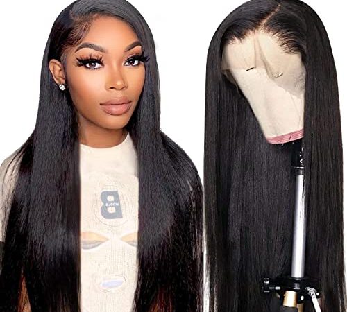 Parrucca Donna Capelli Veri Umani 13x4 Lace Front Wig Straight Human Hair Wigs 180% Density Parrucca Nera Liscia 70cm