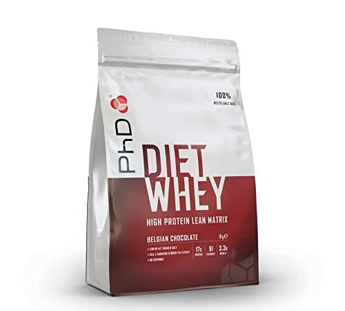 PhD Italy Nutrition Diet Whey Protein, 40 Porzioni, Ciocciolato Belga, Proteina Pura in Polvere per Ridurre il Grasso Corporeo, 1000 g