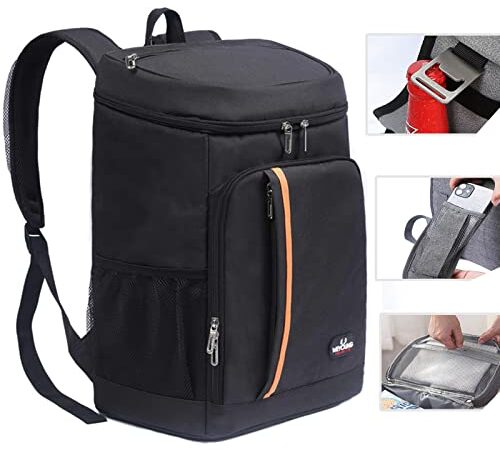 QINGLOU Zaino Termico Frigo 25L, Borsa Termica Porta Pranzo Borsa Frigo Borsa della Spesa Isoterma, Grande Frigo Termico per PIC-nic/All'aperto/Barbecue/Campeggio/Eventi Sportivi (Nero)