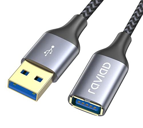 RAVIAD Cavo prolunga USB 3.0 2M, Cavo USB 3.0 A maschio e femmina 5Gbps Nylon prolunga Cavo USB 2 Metri per Chiavetta USB, Hub USB, Lettore di schede, Tastiera, Stampante, Scanner, Fotocamera -Grigio