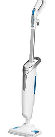 Rowenta RY6557 Steam Power Lavapavimenti Pulisce e Lava Senza necessità di detergenti, Riscaldamento in 30 Secondi, 3 Impostazioni di Vapore, 1200 W, Acciaio Inossidabile, Bianco e Blu