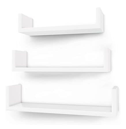 SONGMICS LWS40WT - Set di 3 mensole da Parete in MDF con Finitura Lucida e Montaggio Invisibile, Colore: Bianco